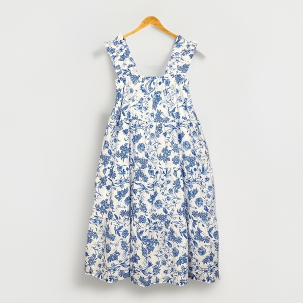 THML Maxi Dress Womens L French Toile Square Neck‎ Ruffle Straps Sleeveless Euro